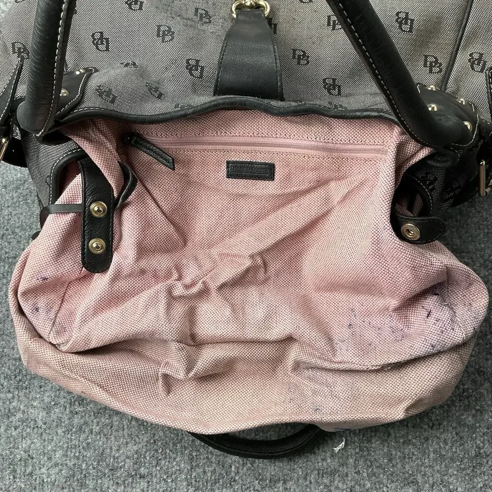 Vintage Dooney & Bourke Gray/Black Tulip Satchel Logo Purse With Clip